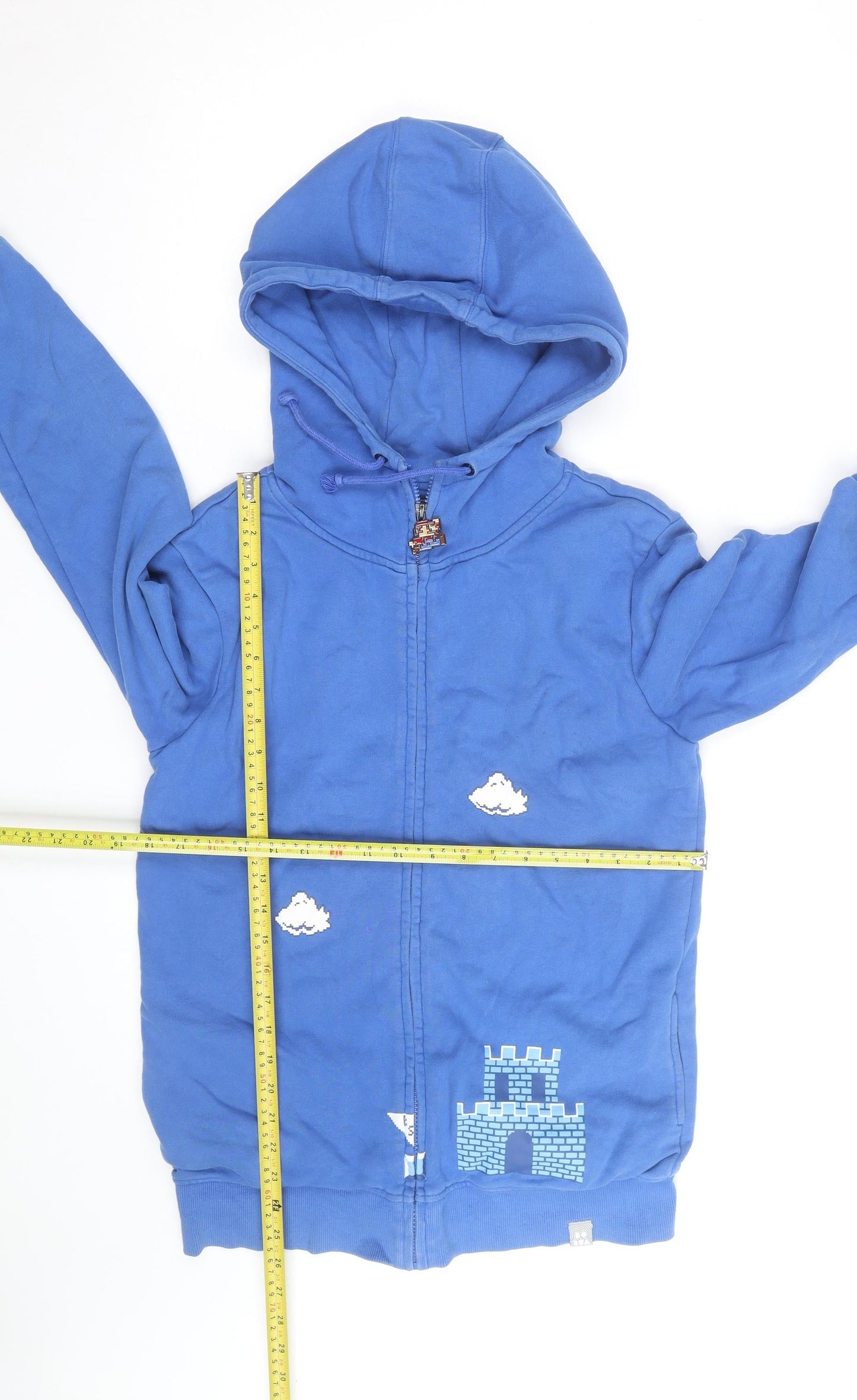 Bo Subi Men's Blue Full Zip Hoodie with Retro Cloud Design Size M