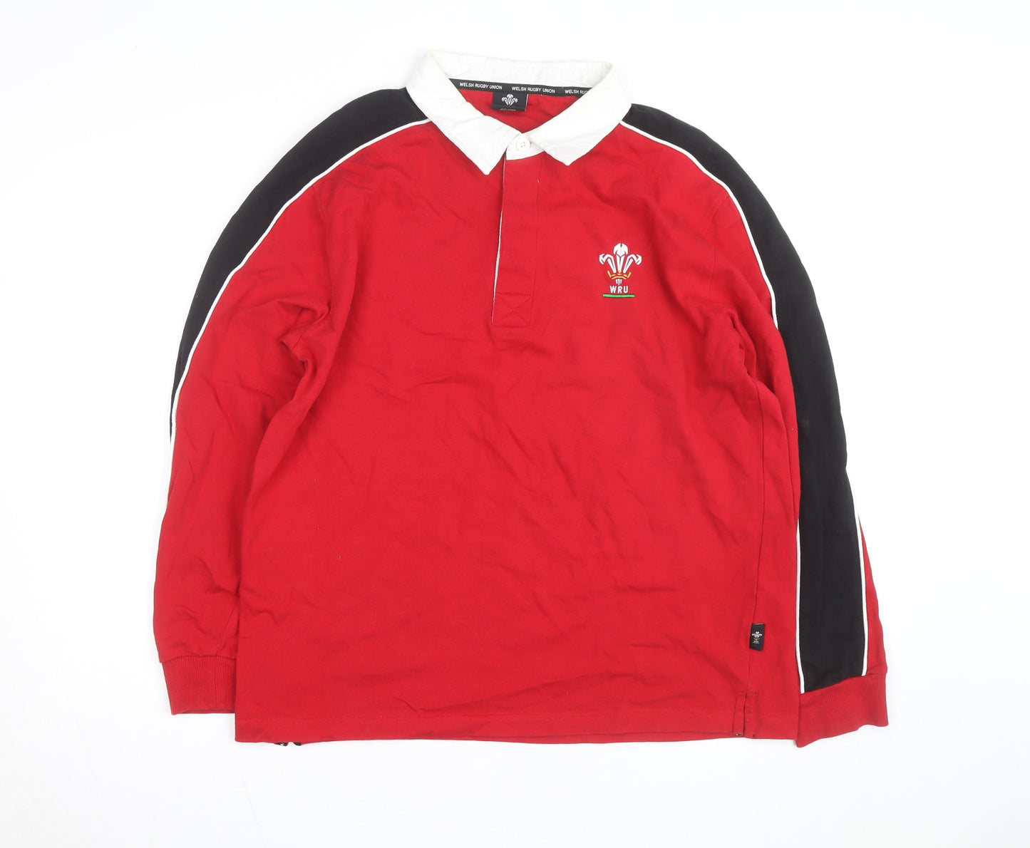 Welsh Rugby Union Men's Red Long Sleeve Cotton Rugby Shirt L
