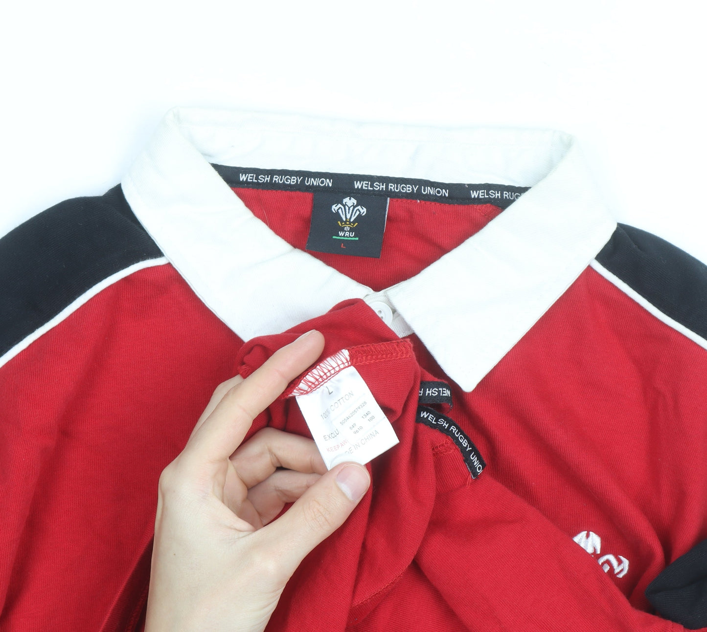 Welsh Rugby Union Men's Red Long Sleeve Cotton Rugby Shirt L