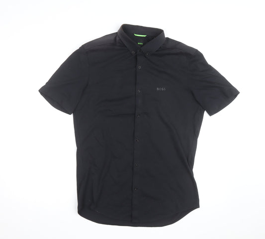 BOSS Mens Black Regular Fit Stretch Polo Shirt Size M