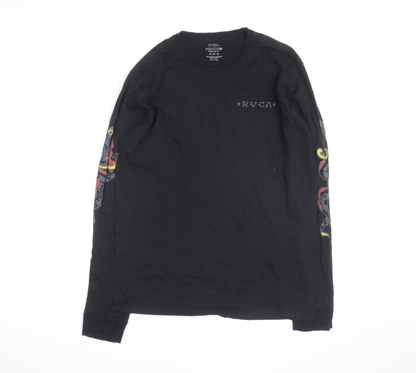 RVCA Men's Black Long Sleeve Graphic Cotton Top M Regular Fit