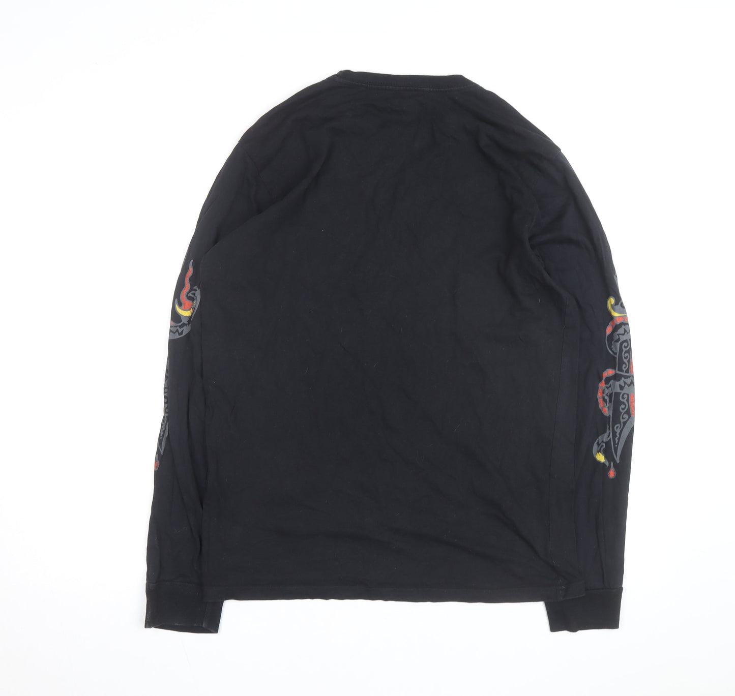 RVCA Men's Black Long Sleeve Graphic Cotton Top M Regular Fit