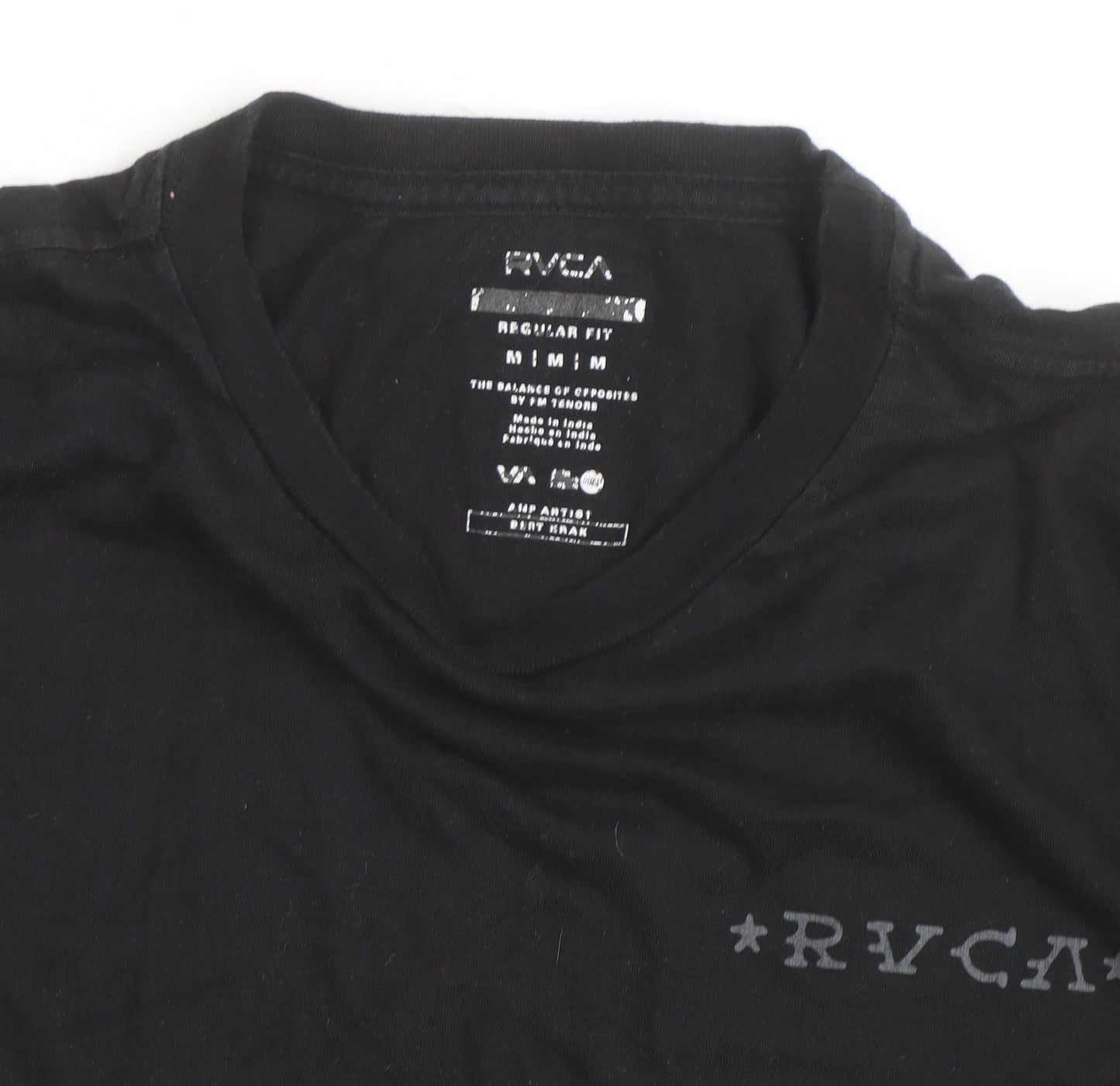 RVCA Men's Black Long Sleeve Graphic Cotton Top M Regular Fit