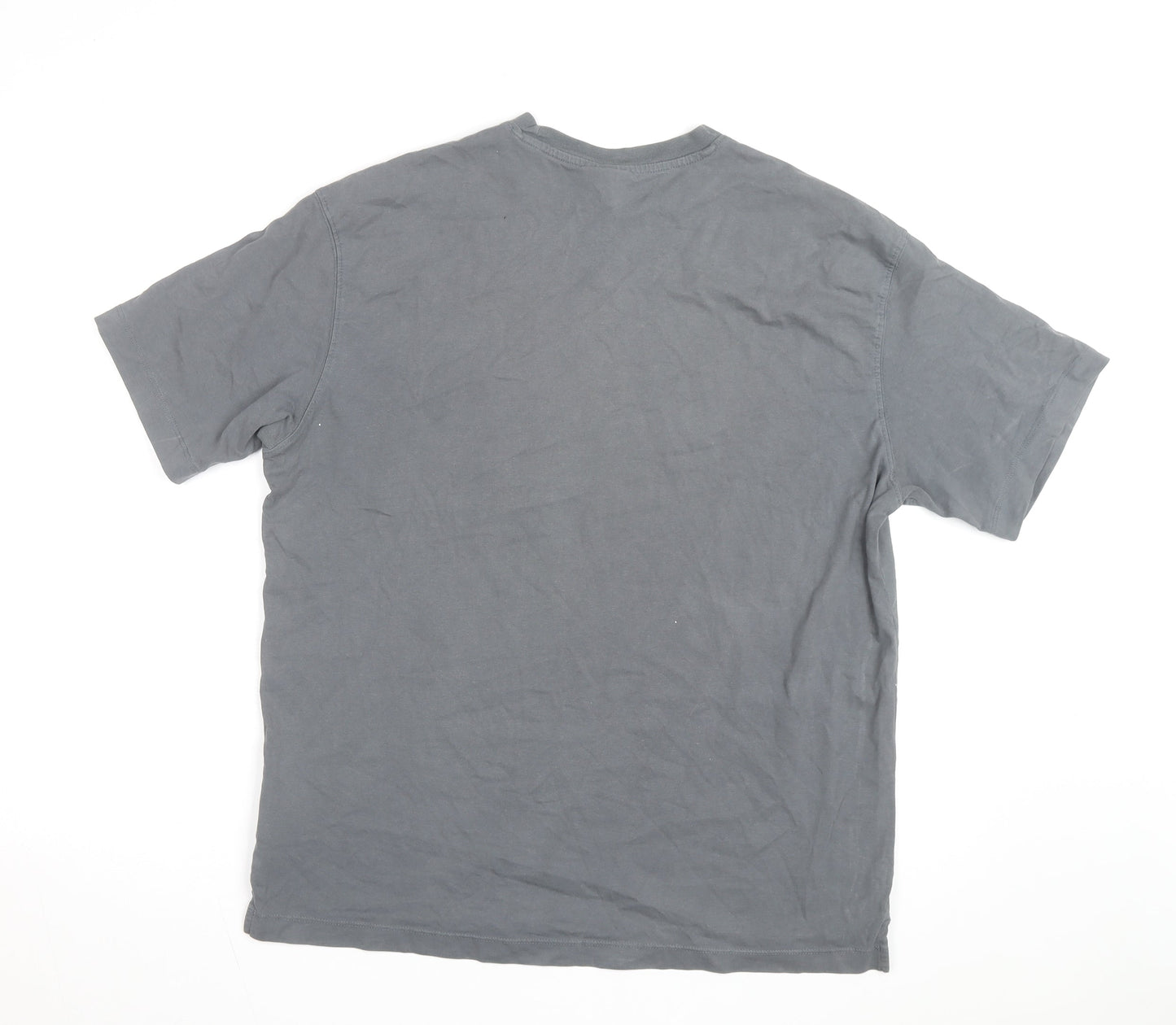 H&M Men's Grey Relaxed Fit Crew Neck Short Sleeve Cotton T-Shirt L