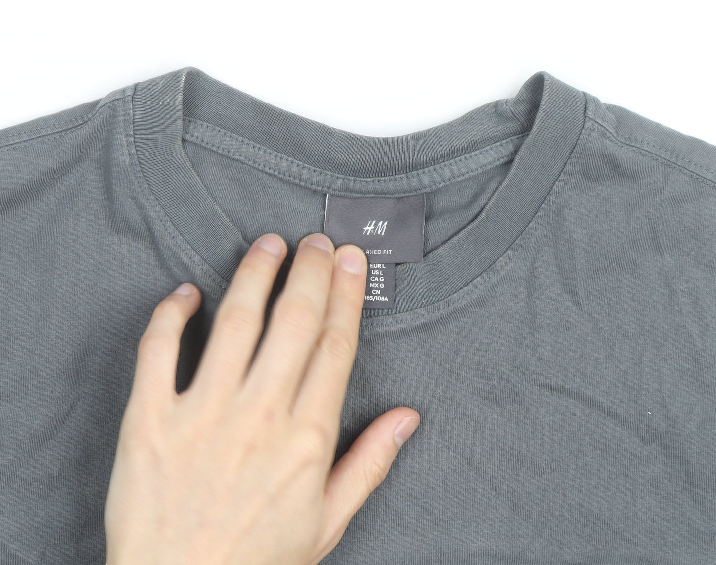 H&M Men's Grey Relaxed Fit Crew Neck Short Sleeve Cotton T-Shirt L