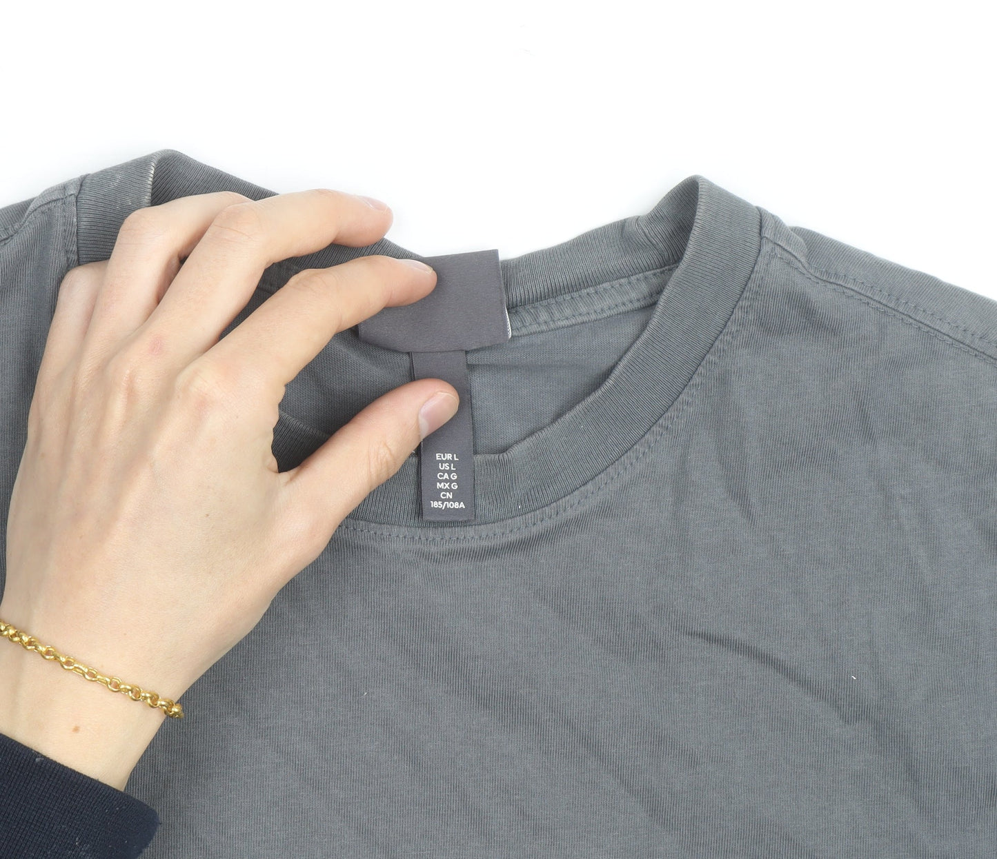H&M Men's Grey Relaxed Fit Crew Neck Short Sleeve Cotton T-Shirt L