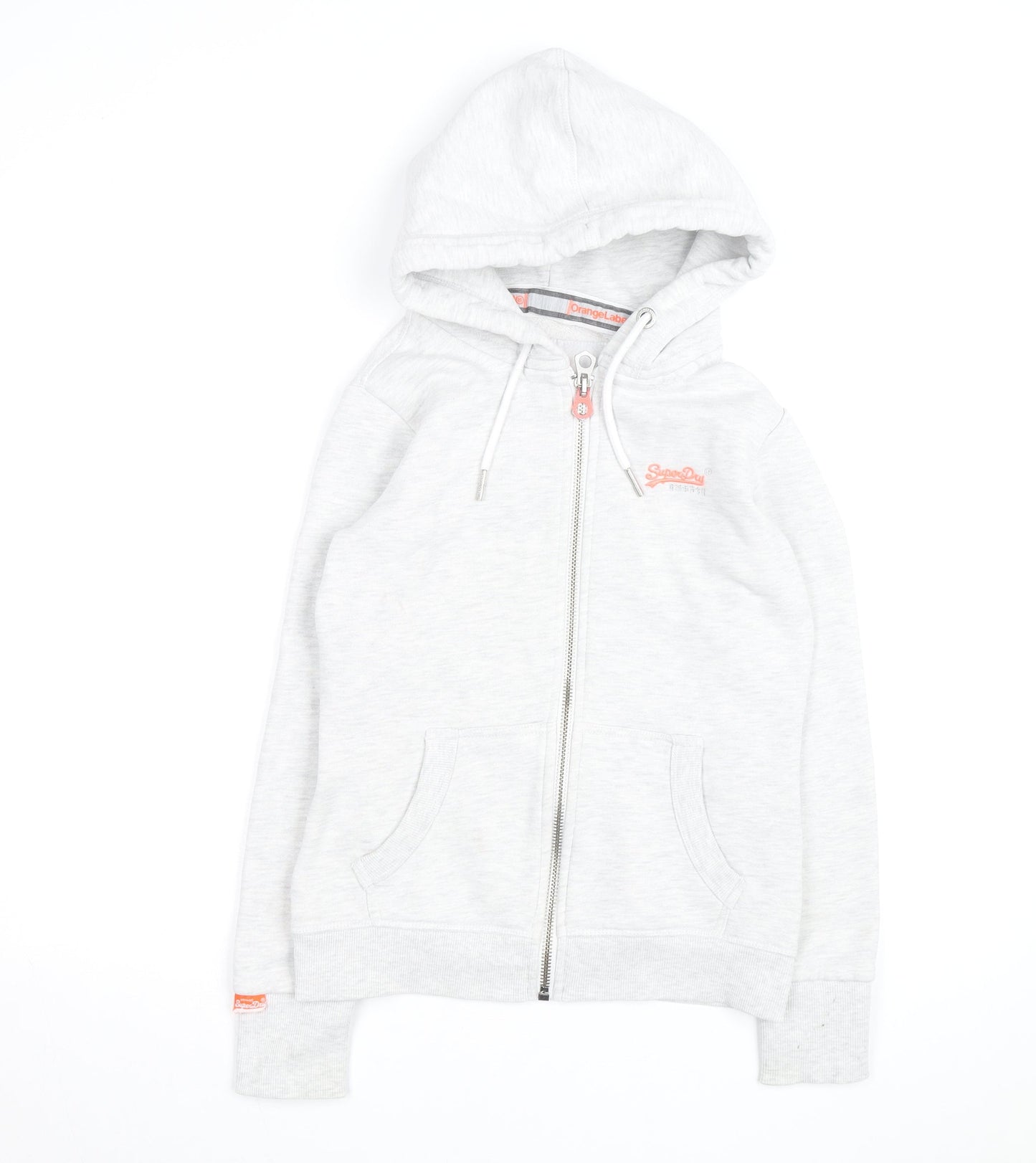 Superdry Womens Light Grey Full Zip Hoodie Size 10 Orange Label