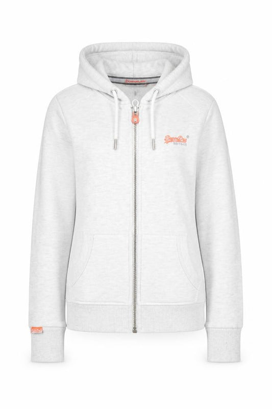 Superdry Womens Light Grey Full Zip Hoodie Size 10 Orange Label
