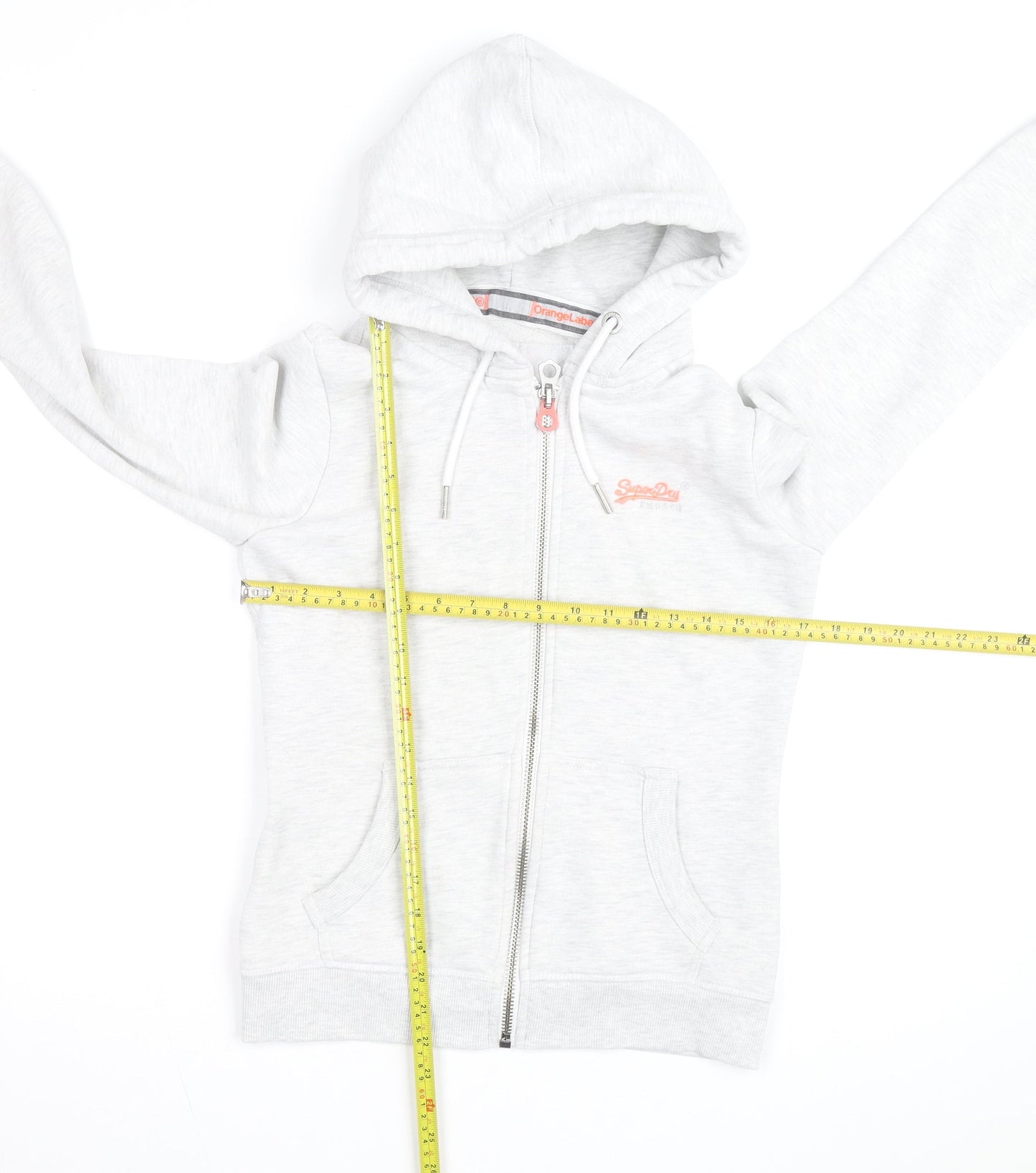 Superdry Womens Light Grey Full Zip Hoodie Size 10 Orange Label