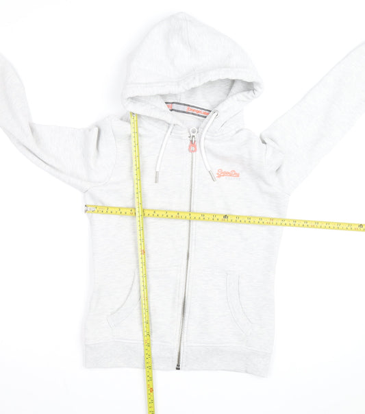 Superdry Womens Light Grey Full Zip Hoodie Size 10 Orange Label