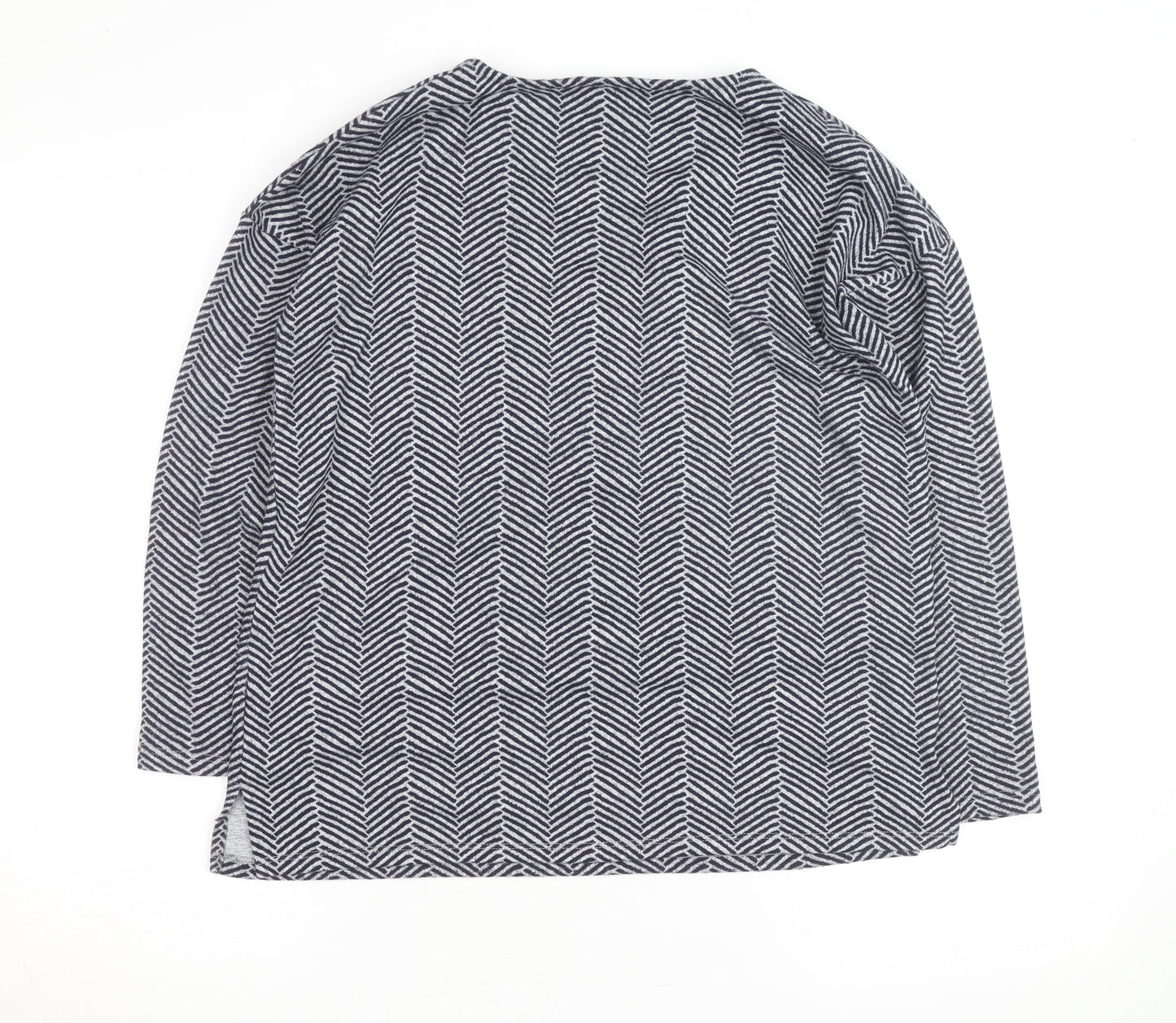 Bonmarché Women Grey Geometric V-Neck Long Sleeve Pullover Jumper Size 12