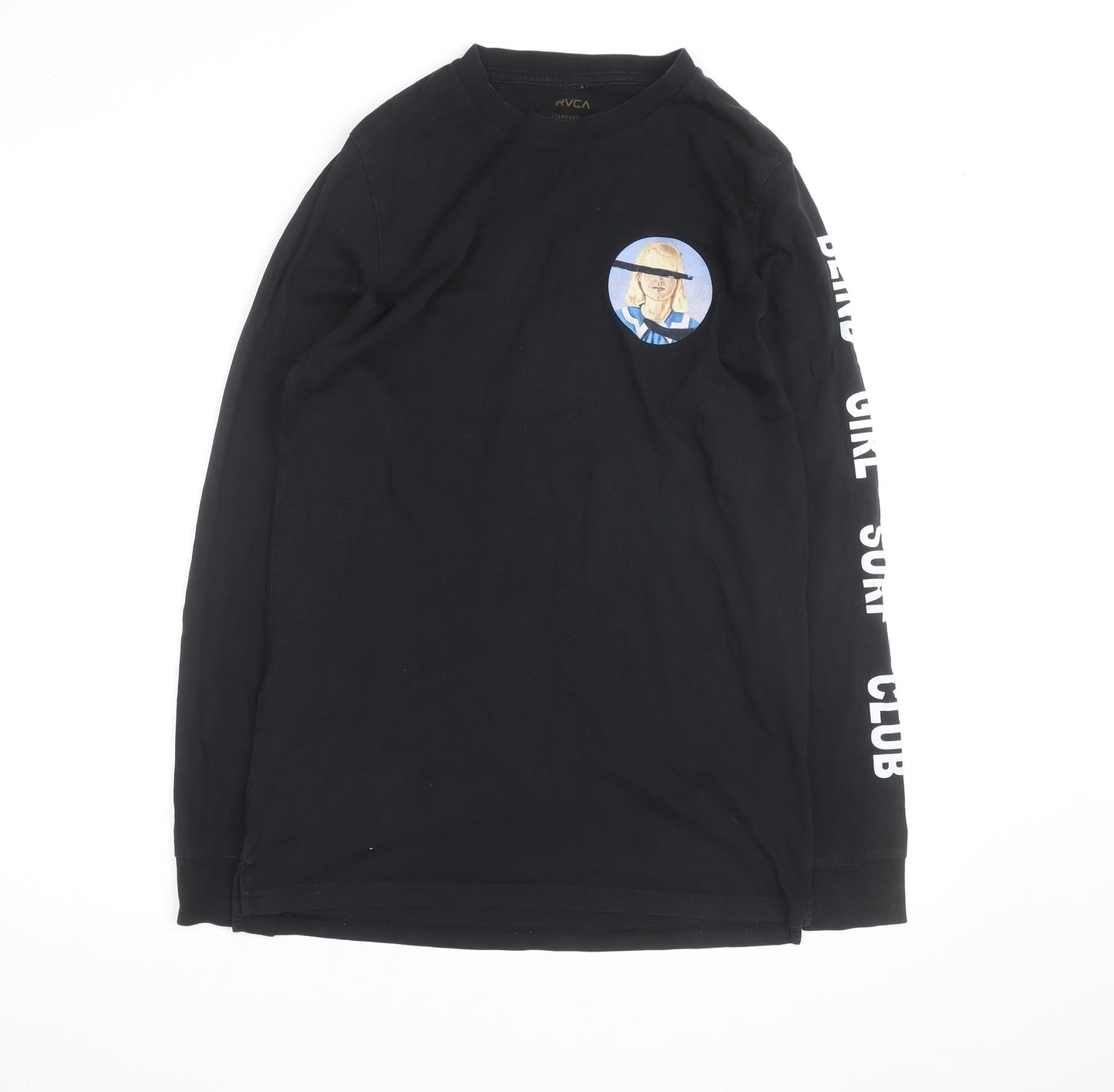 RVCA Men’s Black Long Sleeve Graphic Art Cotton T-Shirt Medium