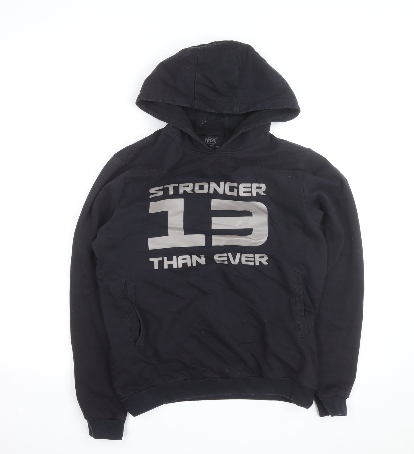 HRX Mens Black Medium Pullover Hoodie with Logo Print
