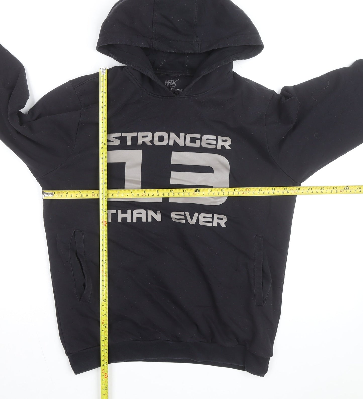 HRX Mens Black Medium Pullover Hoodie with Logo Print