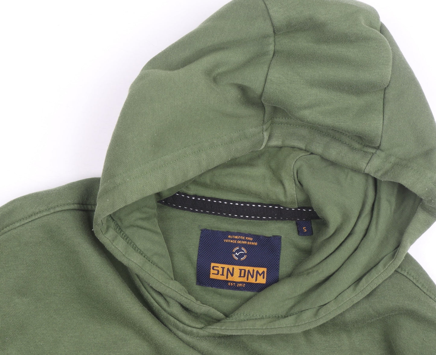 SIN DNM Men's Green Pullover Hoodie S Graphic Print Fleece