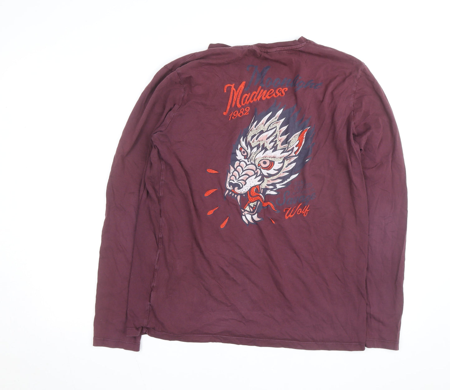 Next Men’s Red Long Sleeve Regular Fit Cotton Wolf Top Size L