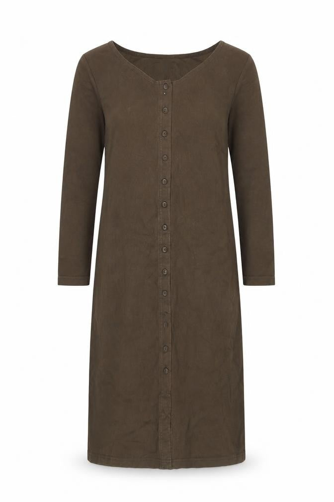 Peruvian Connection Women Brown L Shift Jersey Cotton Button Dress