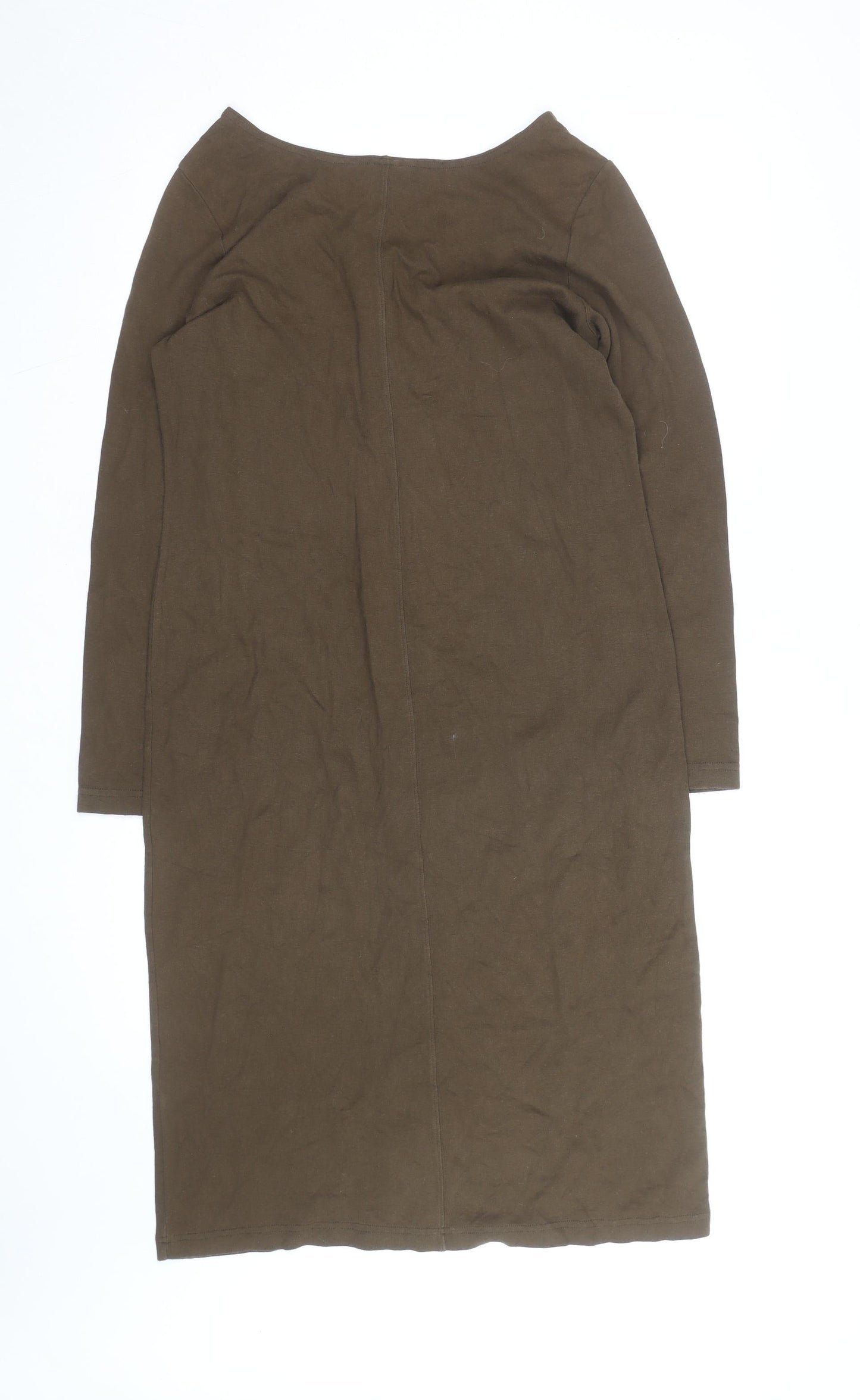 Peruvian Connection Women Brown L Shift Jersey Cotton Button Dress