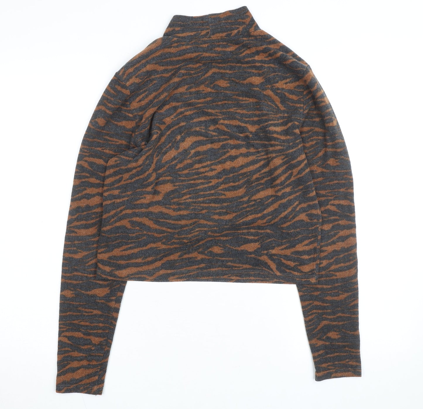 H&M Divided Women's Brown & Grey Animal Print Mock Neck Jumper Size L