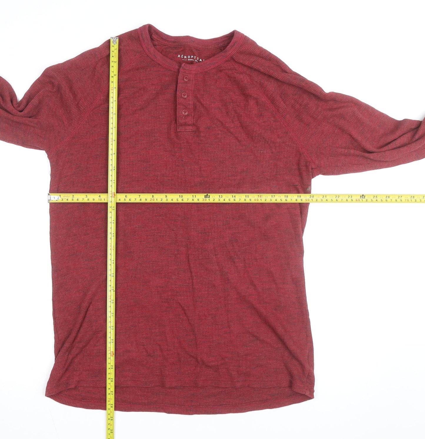 Aeropostale Men's Red Henley Long Sleeve Knit Top Size L