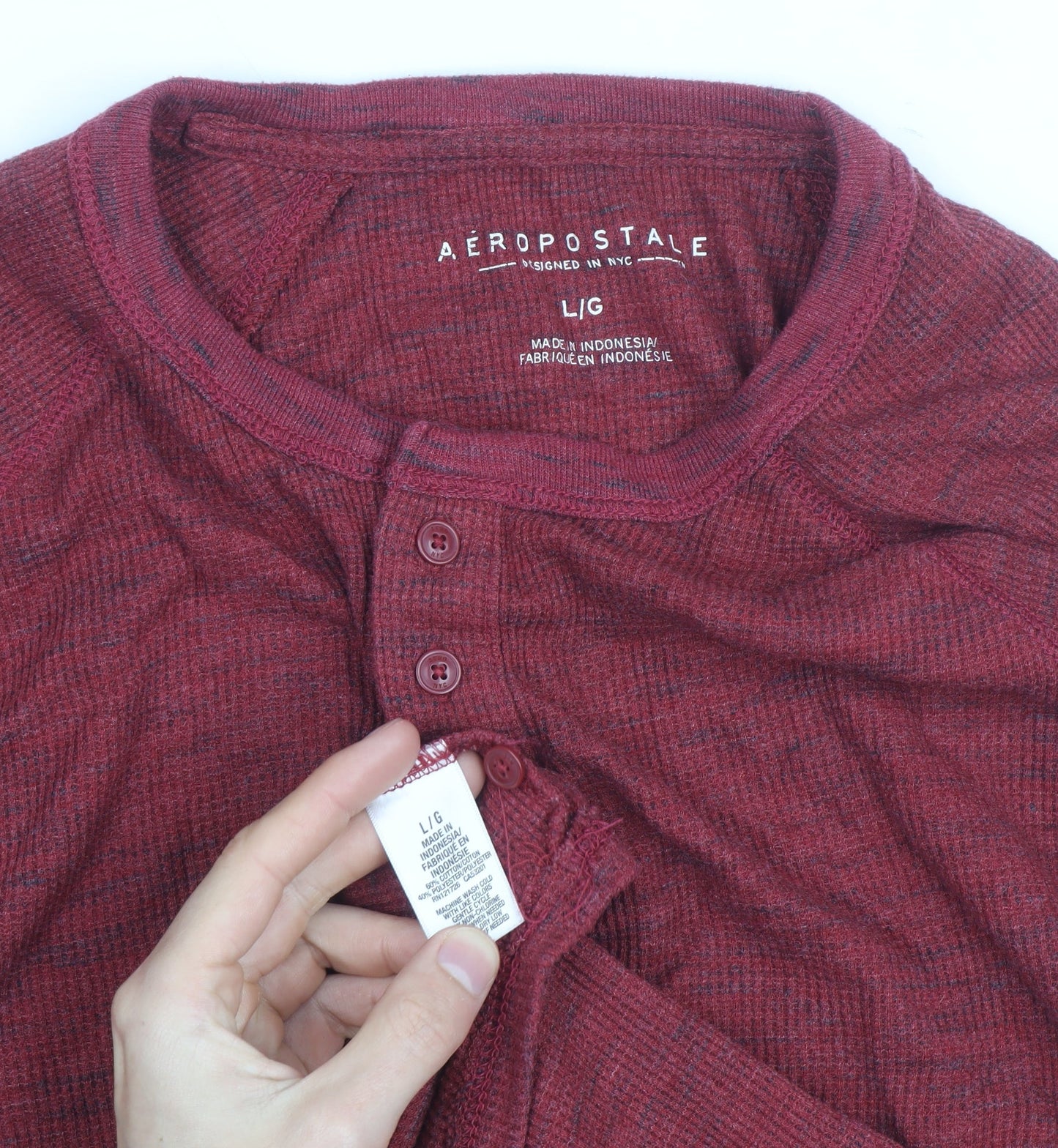 Aeropostale Men's Red Henley Long Sleeve Knit Top Size L