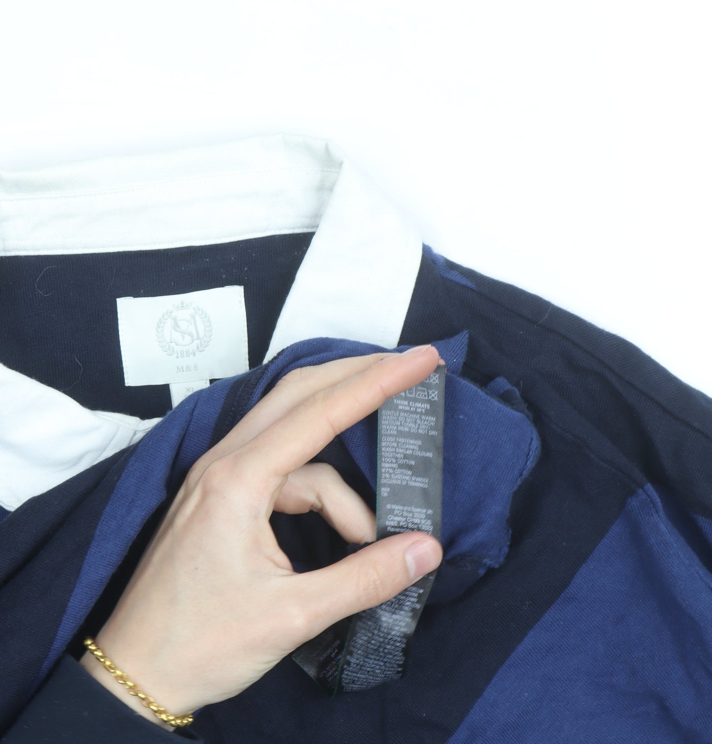 Marks and Spencer Men's Blue Striped Long Sleeve Rugby Shirt XL