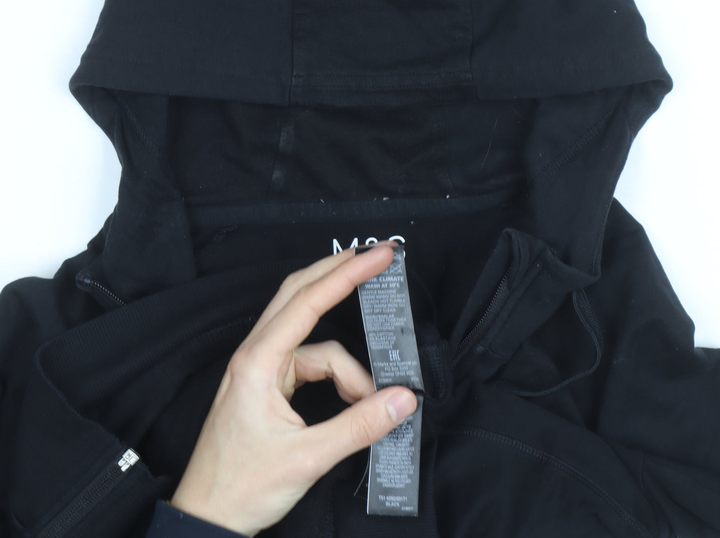 Marks and Spencer Mens Black Full Zip Hoodie Size L Regular Fit