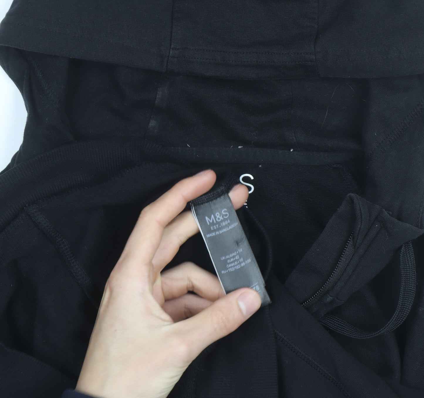 Marks and Spencer Mens Black Full Zip Hoodie Size L Regular Fit