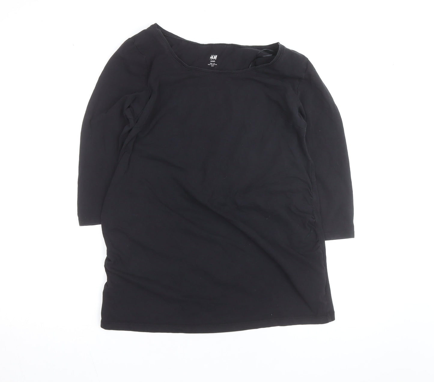 H&M Mama Black 3/4 Sleeve Maternity Scoop Neck Cotton Top L