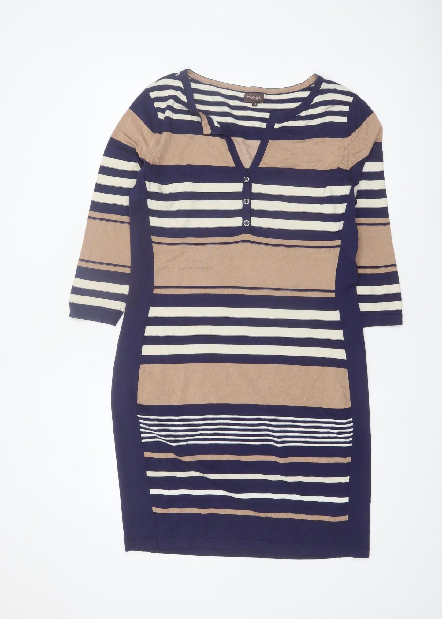 Phase Eight Women’s Multicoloured Striped Knit Bodycon Dress Size 14