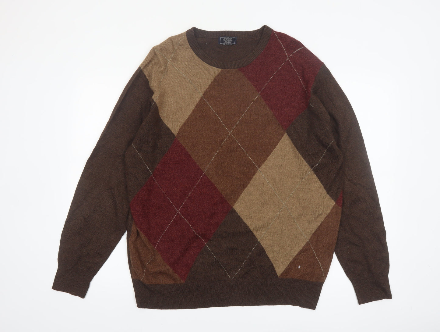 Dockers Men's Brown Argyle Crew Neck Acrylic Pullover Jumper XL