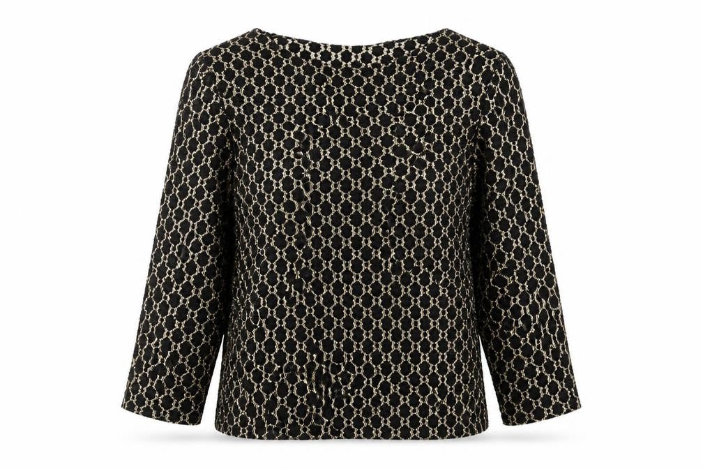 Gloria Vanderbilt Women's Black Geometric Lace 3/4 Sleeve Nylon Blouse M