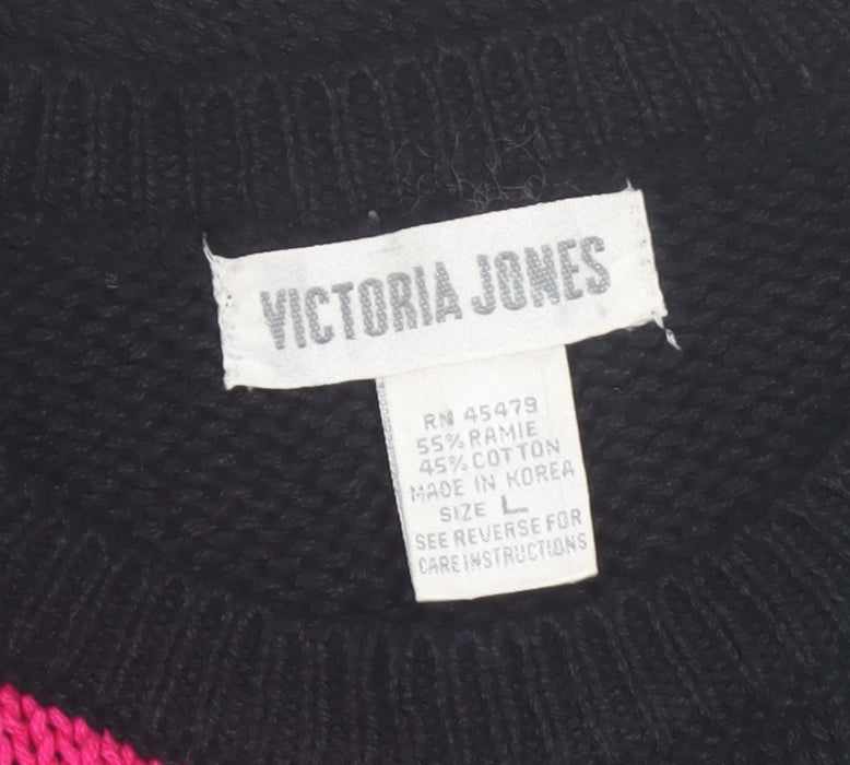 Victoria Jones Womens Black 80s Floral Knit Sleeveless Vest L