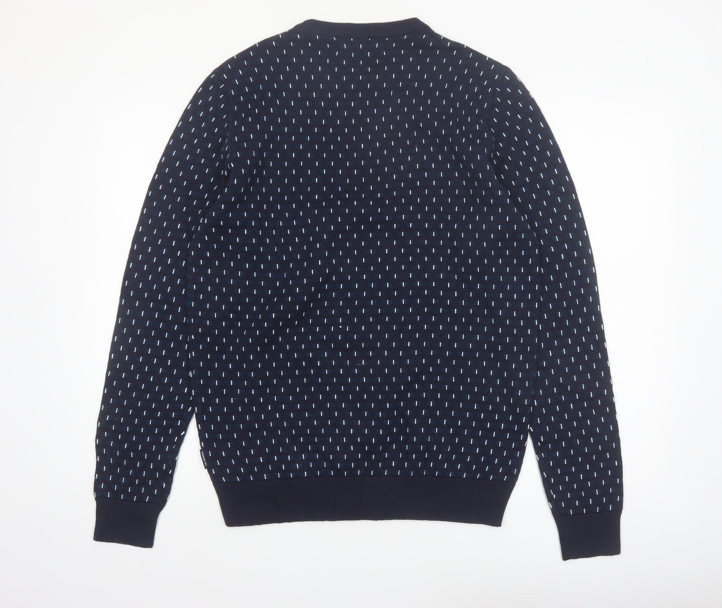 Ben Sherman Men's Blue Geometric Knit Crew Neck Jumper Size M