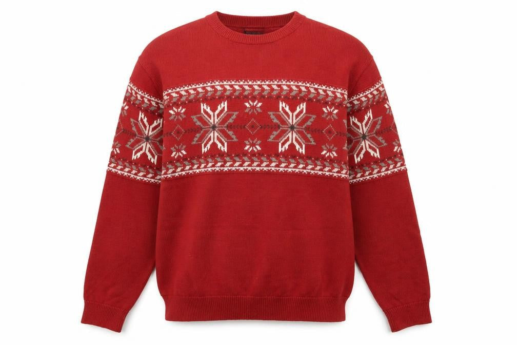 Roundtree & Yorke Mens Red Fair Isle Cotton Jumper L Winter Knitwear