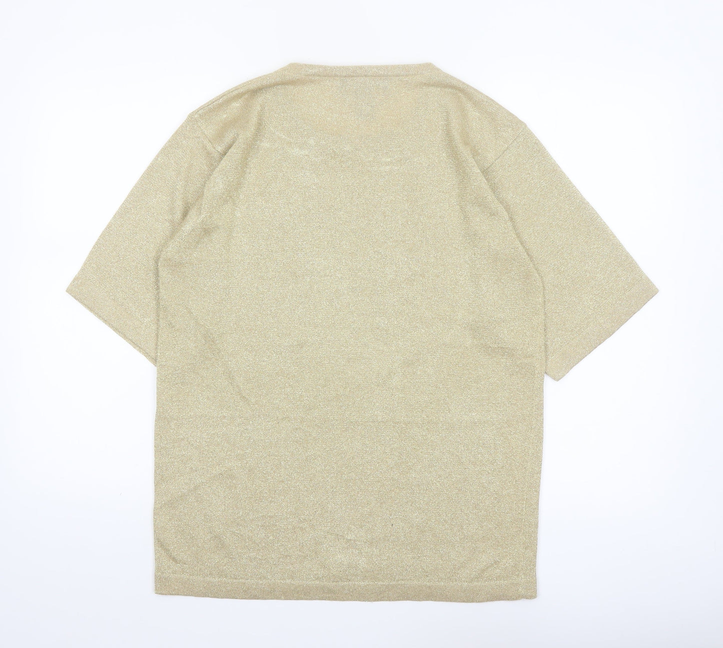 LISA Originals Womens Gold Metallic Knit Short Sleeve T-Shirt M