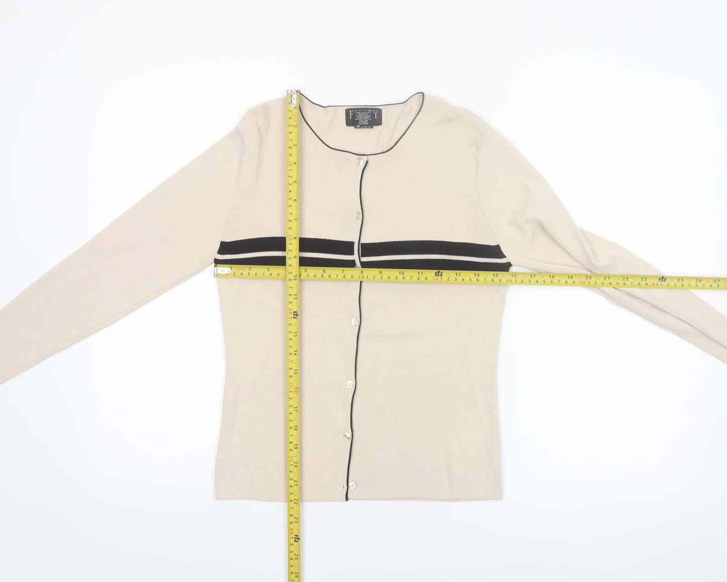 Finity Petite Womens Beige Knit Button Cardigan L