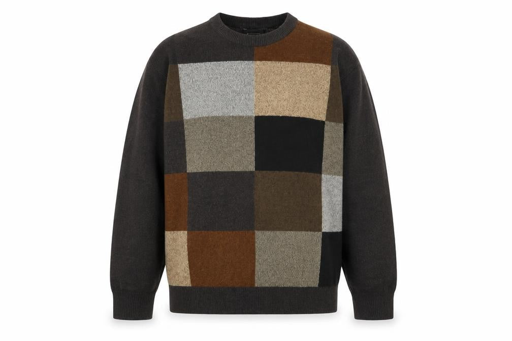Haggar Men's Multicoloured Check Crew Neck Pullover Jumper Size S
