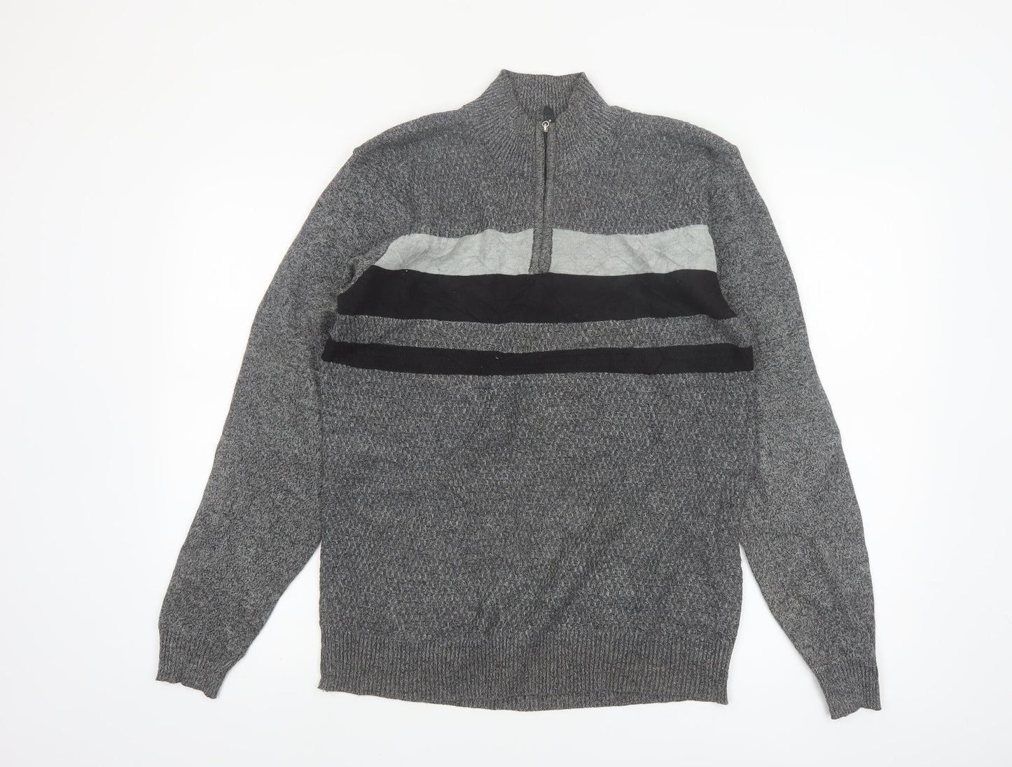 MUST Men's Grey 1/4 Zip Knit Jumper L/XL Classic Casual Pullover