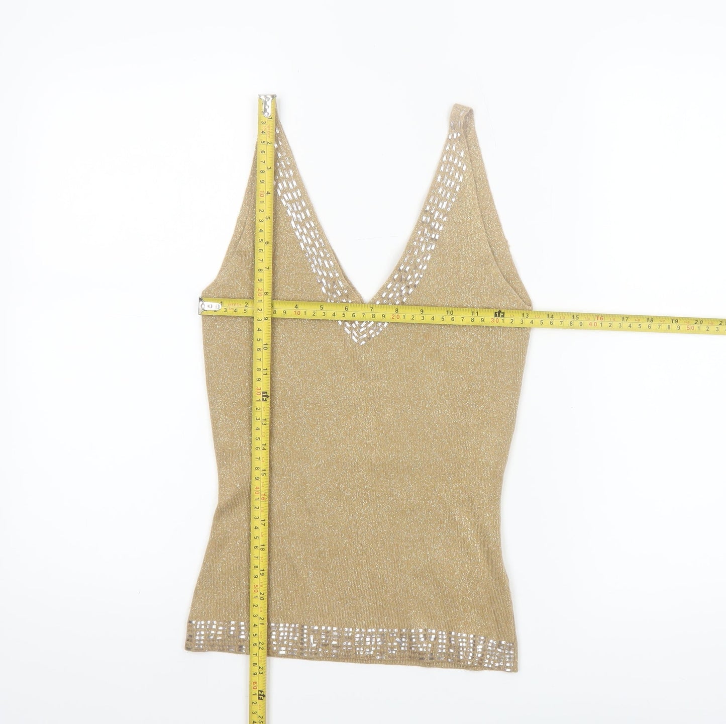 Le Chateau Women’s Gold Metallic Knit Sleeveless Camisole Tank Top M