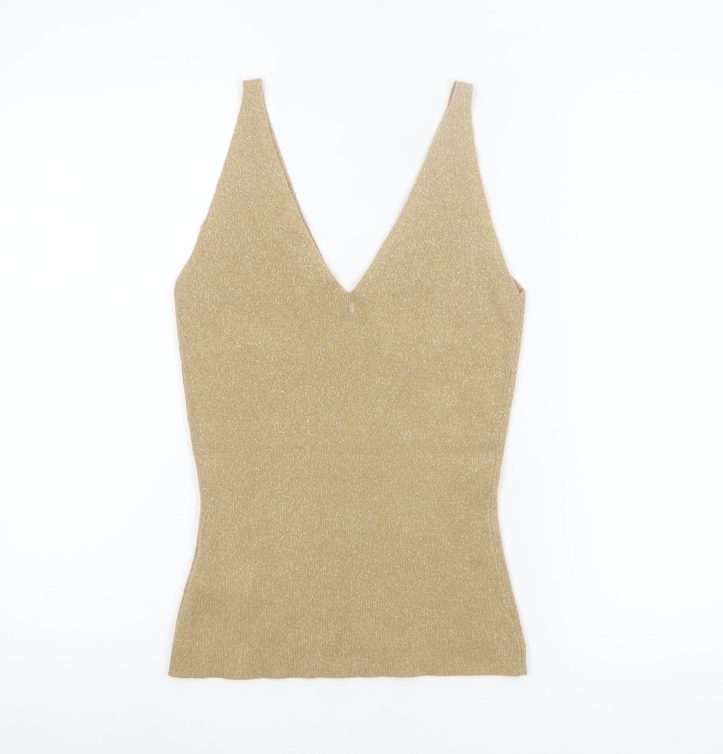 Le Chateau Women’s Gold Metallic Knit Sleeveless Camisole Tank Top M