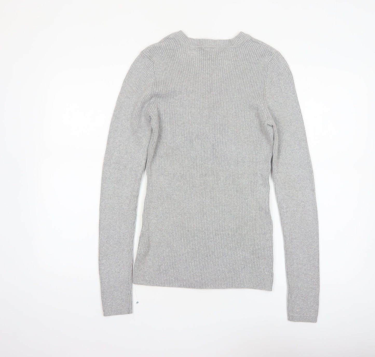 Basic Editions Womens Grey V-Neck Knit Pullover Jumper Size L