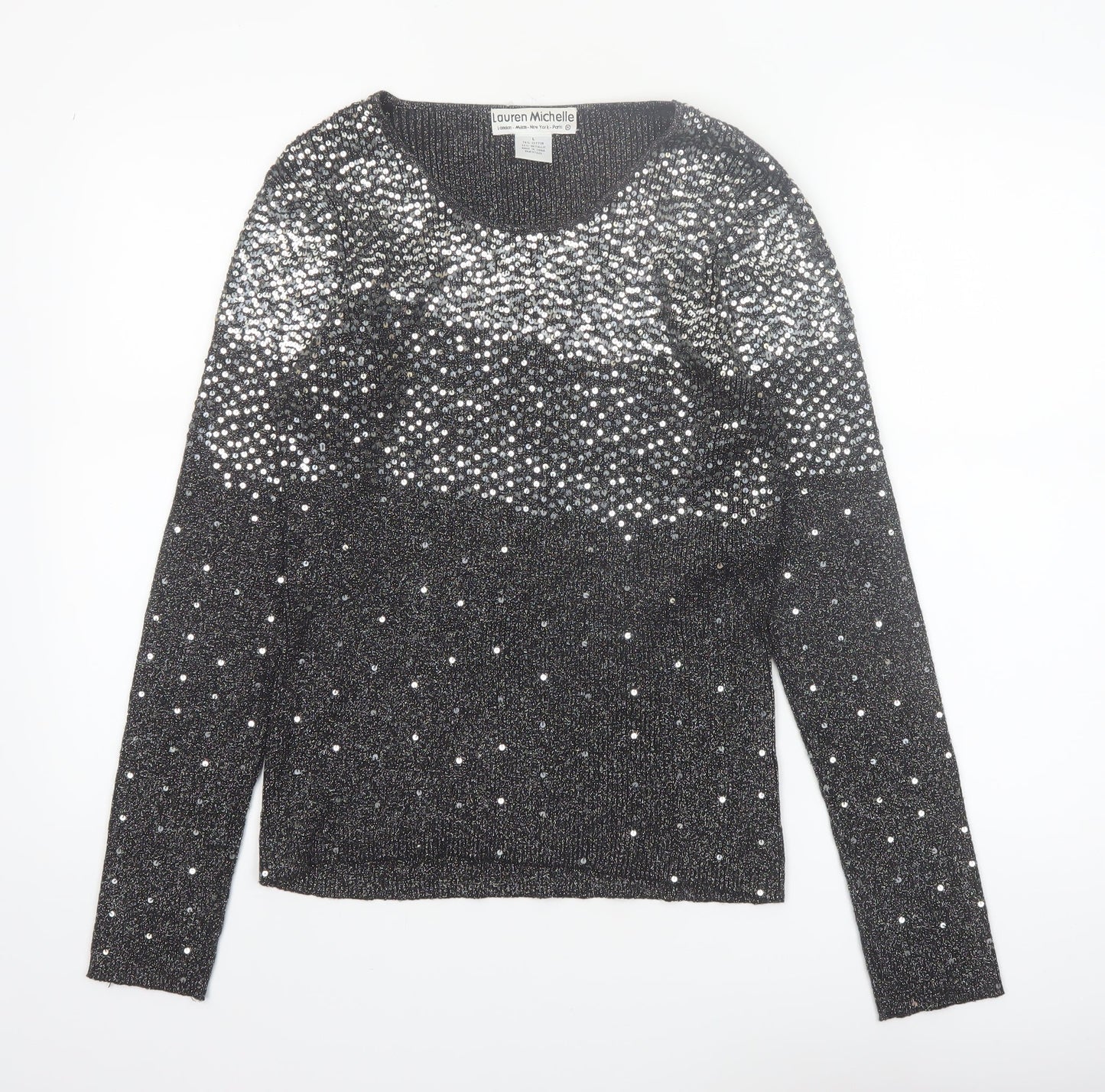 Lauren Michelle Women's Black L Sequin Knit Pullover Jumper