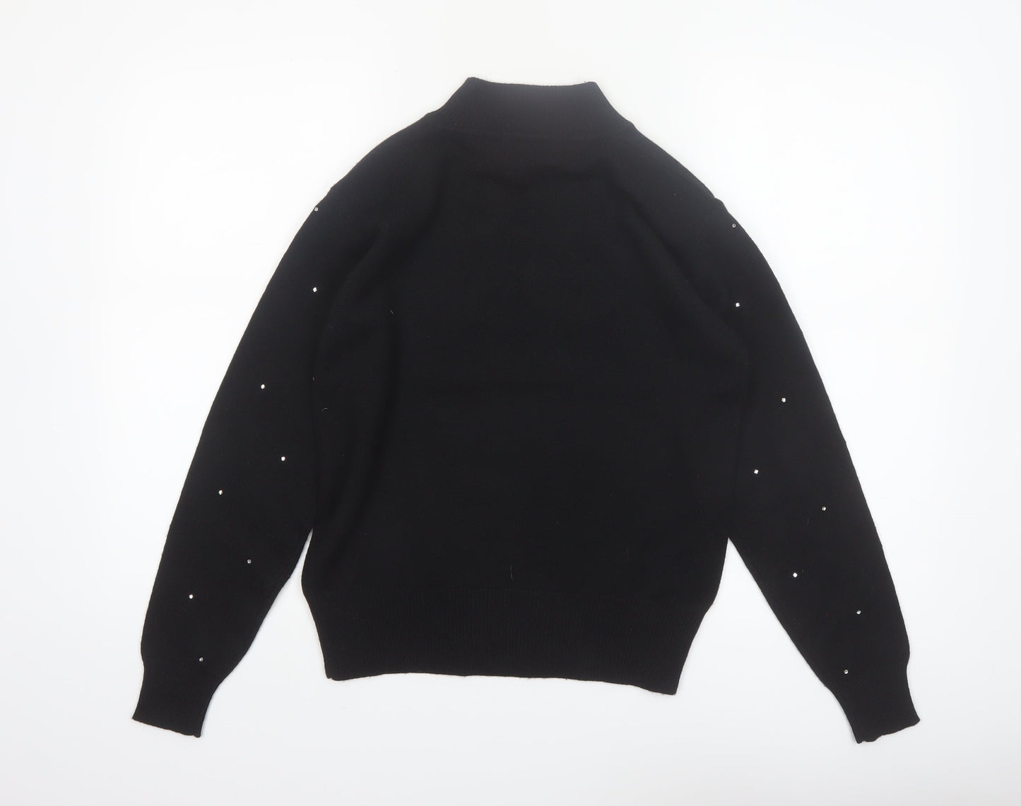 Jones New York Women Black Petite P/S High Neck Jumper with Beaded Accents