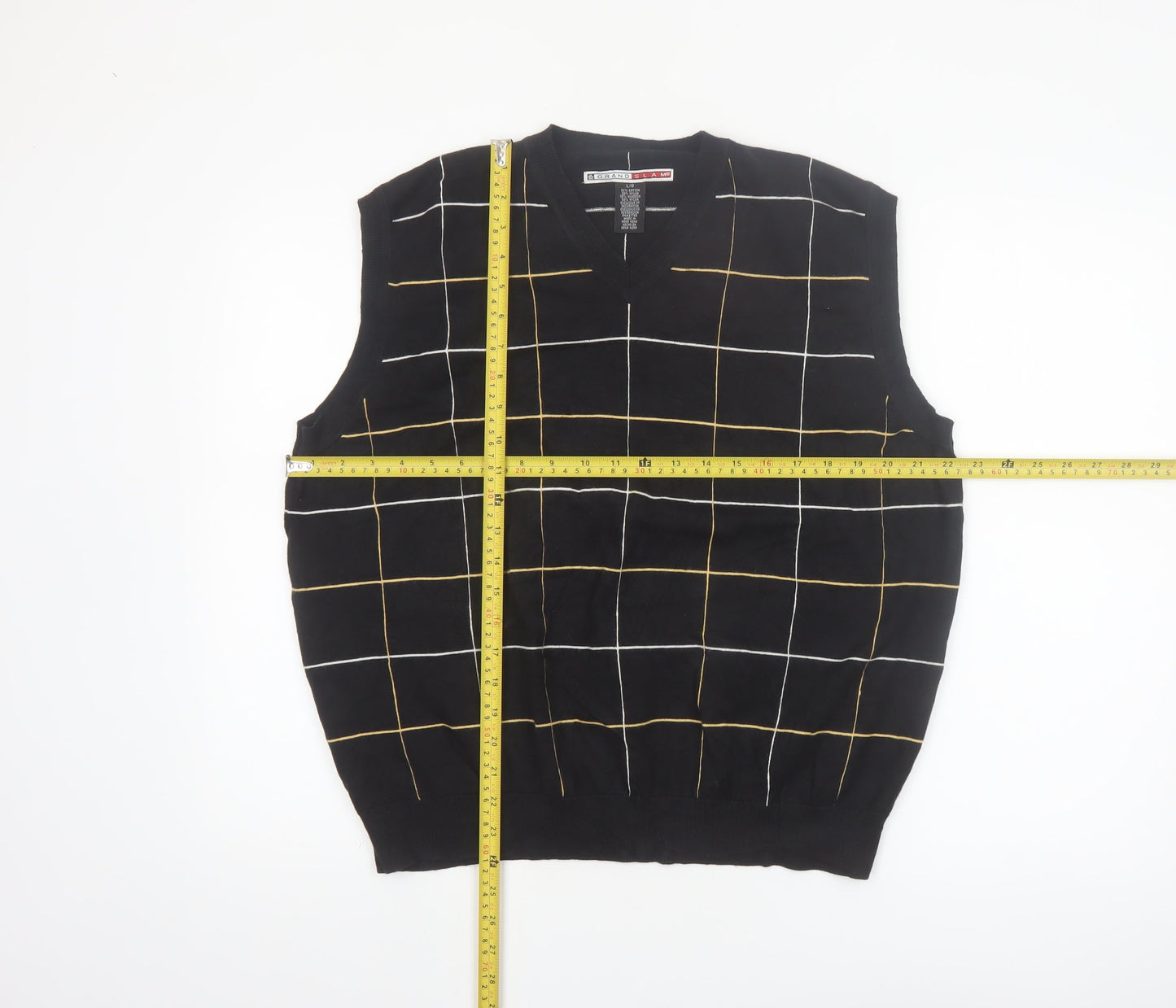 Grand Slam Men's Black Check Knit Cotton Nylon Sleeveless Vest L