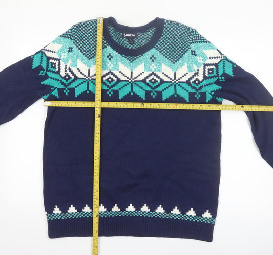 Lands' End Women's Blue Fair Isle Crew Neck Jumper L