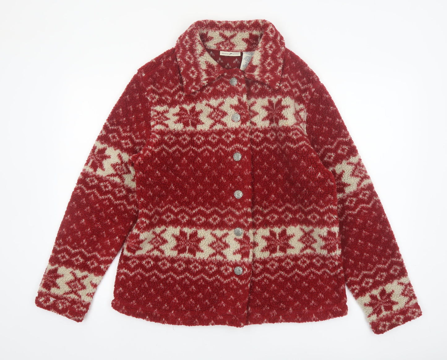 White Stag Women's Red Fair Isle Knit Button Jacket Size M