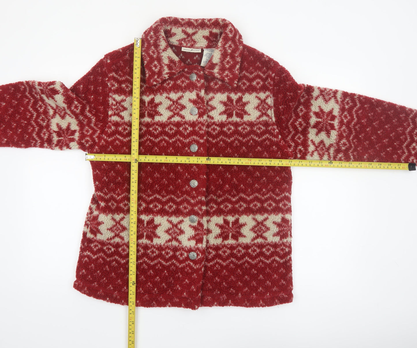 White Stag Women's Red Fair Isle Knit Button Jacket Size M