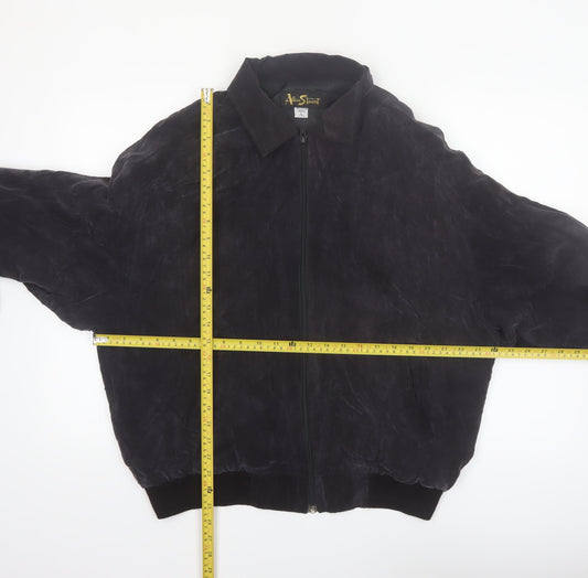Alan Stuart Womens Black Suede Bomber Jacket L Vintage Classic Style