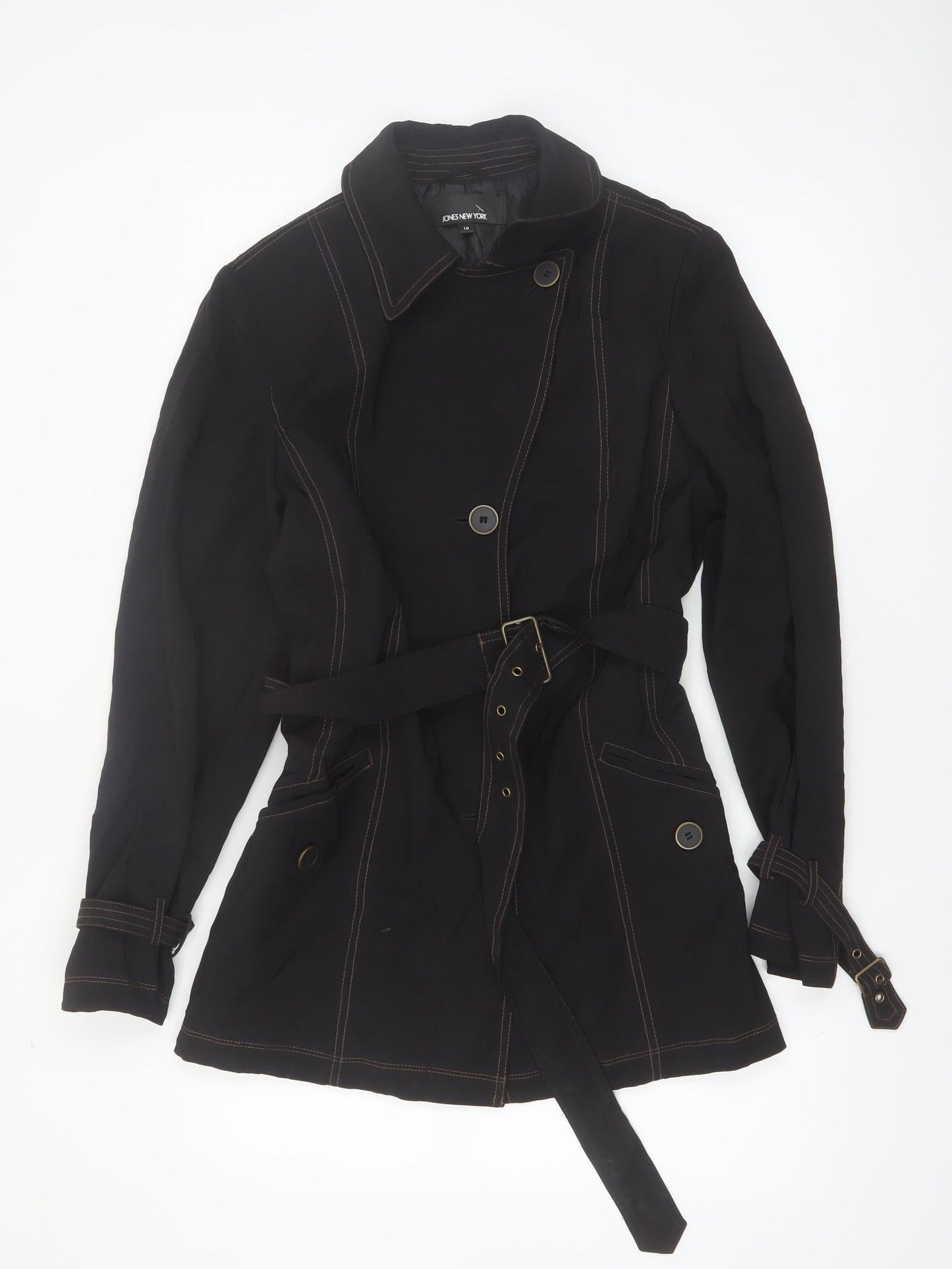 Jones New York Women's Black Size 10 Belted Trench Coat